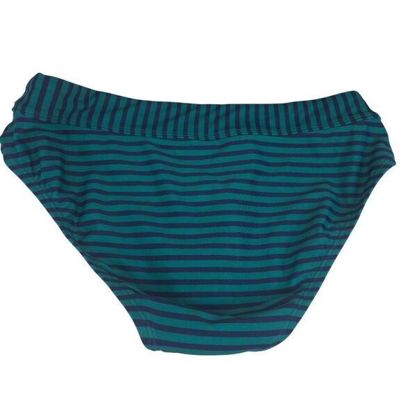 Striped Green Navy Blue Bikini Bottom Medium Coverage Swimwear Size M - Picture 2 of 4